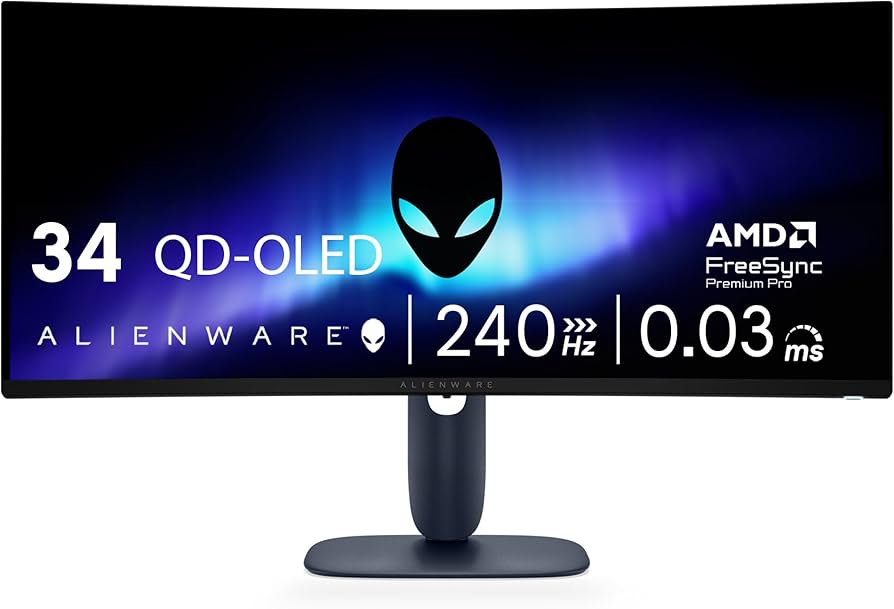 Open Box - Alienware 34 240Hz QD-OLED Curved Gaming Monitor - AW3425DW - 34.2-inch WQHD (3440 x 1440) 240Hz 0.03ms Display, 1800R Curve, AMD FreeSync Premium Pro, VESA