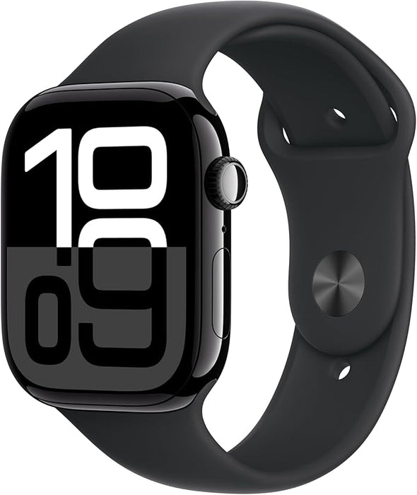 Refurbished (Fair) - Apple Watch Series 10 [Cellular, GPS, 46mm] Smartwatch with Jet Black Aluminium Case with Black Sport Band