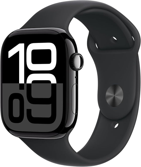 Refurbished (Fair) - Apple Watch Series 10 [GPS, 46mm] Smartwatch with Jet Black Aluminium Case with Black Sport Band