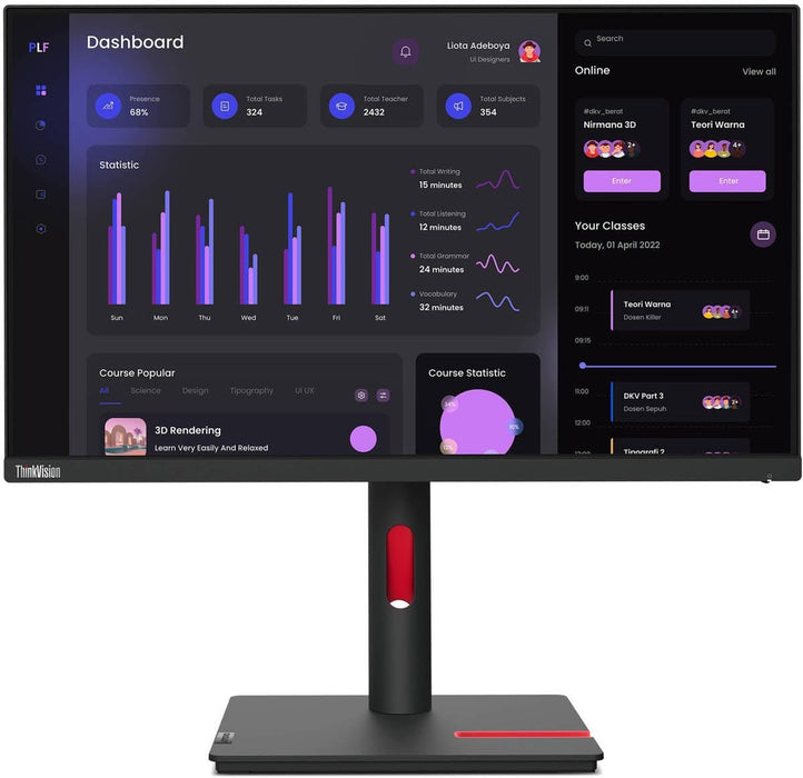 Refurbished (Good) - Lenovo ThinkVision T24i-30 23.8" Class Full HD LCD Monitor - 16:9 - Raven Black - 23.8" Viewable