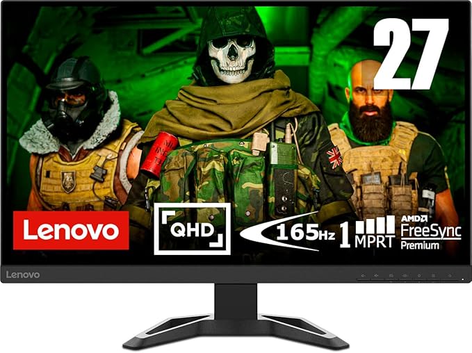 Boîte ouverte - Lenovo G27q-30 - Moniteur de jeu QHD 27 pouces avec EyeSafe (VA, 165 Hz, MPRT 1 ms, HDMI + DP, câble DP, FreeSync Premium, décodage HDR, haut-parleurs)