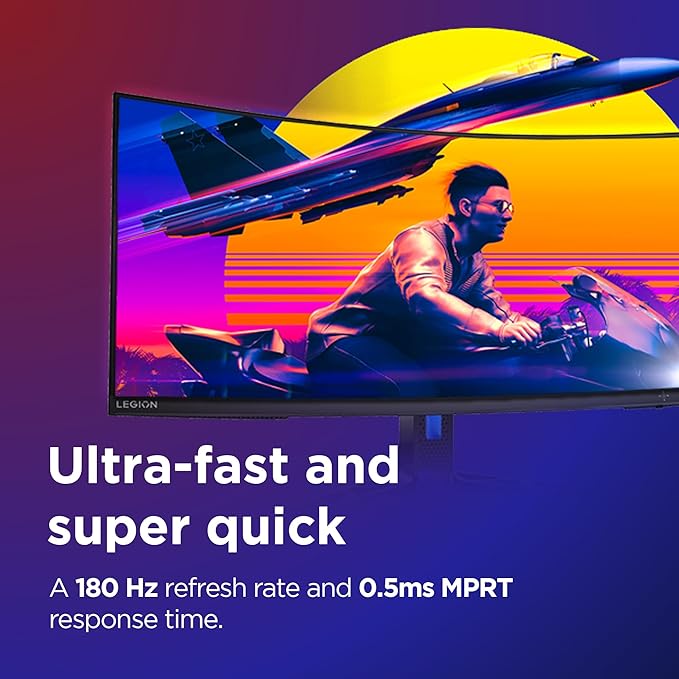 Lenovo Legion R34w-30 - Moniteur gaming incurvé UWQHD 34" (3440 x 1440, 180 Hz, 350 nits, temps de réponse 0,5 ms, dalle VA, HDMI, DisplayPort, AMD FreeSync Premium, traitement antireflet, 8,1 kg, noir) - Produit déballé