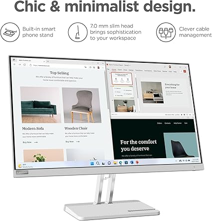 Moniteur Lenovo L27e-40 (déballé), écran 27 pouces, résolution Full HD, 300 nits, fréquence de rafraîchissement de 100 Hz, AMD FreeSync, HDMI 1.4 et VGA, pied inclinable.