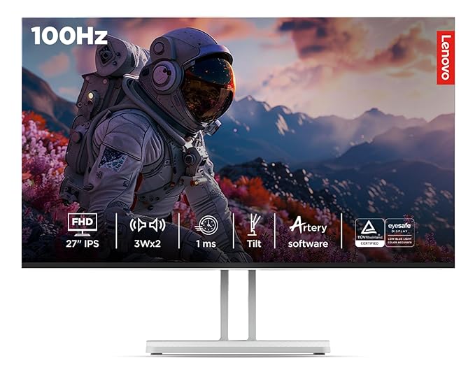 Lenovo L27i-40 (déballé) - Moniteur d'utilisation quotidienne - Écran IPS Full HD 27 pouces - 100 Hz - AMD FreeSync - Certification faible lumière bleue - Haut-parleurs intégrés - Webcam - HDMI - VGA - USB-C - Pied inclinable