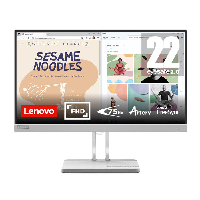 Open Box - Lenovo L22e-40 Monitor, 21.45” FHD Resolution, 250 nits Brightness, 75Hz Refresh Rate, AMD FreeSync, HDMI and VGA, Tilt-Adjustable Stand