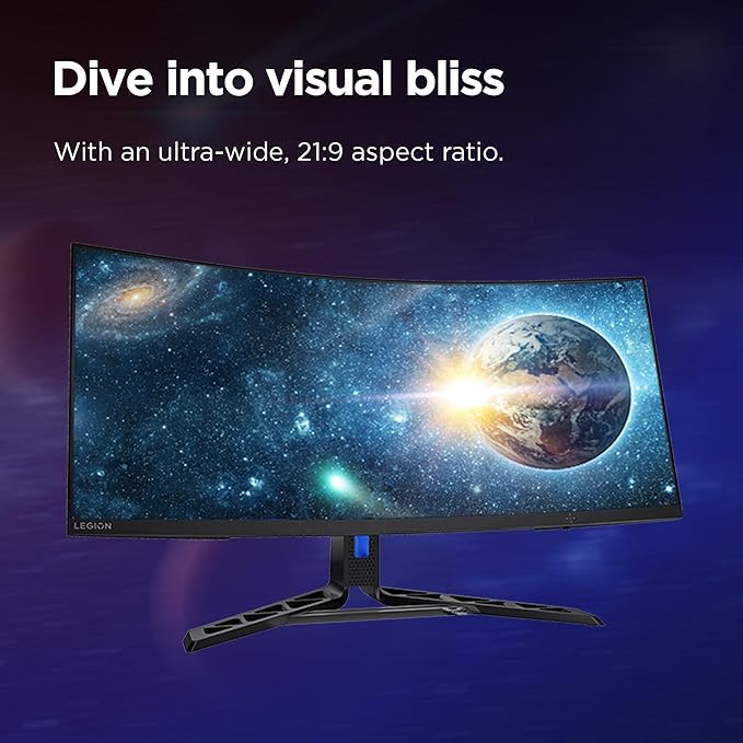 Lenovo Legion R34w-30 - Moniteur gaming incurvé UWQHD 34" (3440 x 1440, 180 Hz, 350 nits, temps de réponse 0,5 ms, dalle VA, HDMI, DisplayPort, AMD FreeSync Premium, traitement antireflet, 8,1 kg, noir) - Produit déballé