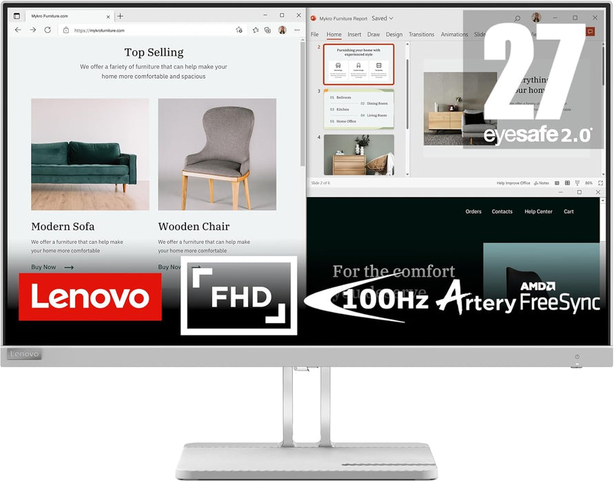 Refurbished (Excellent) - Lenovo L27e-40 Monitor, 27” Display, FHD Resolution, 300 nits, 100Hz, AMD FreeSync, HDMI and VGA, Tilt-Adjustable Stand,