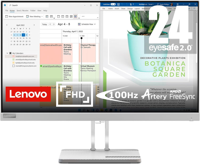 Open Box - Lenovo L24e-40 Monitor, 23.8” Display, Full HD Resolution, 250 nits Brightness, 100Hz Refresh Rate, AMD FreeSync, HDMI and VGA Ports, Tilt-Adjustable Stand