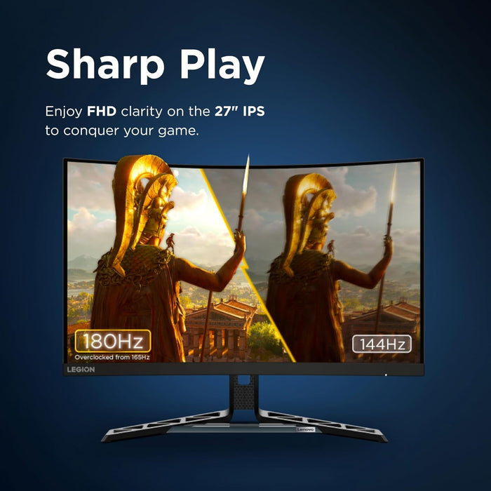 Open Box - Lenovo Legion R27i-30 | 27 Inch (68.5cm) 165Hz LED Gaming Monitor | 0.5ms, AMD FreeSync, 99%sRGB, 90% DCI-P3, 2xHDMI 2.1,1xDP| Tilt, Swivel, Pivot, Height Adjust Stand
