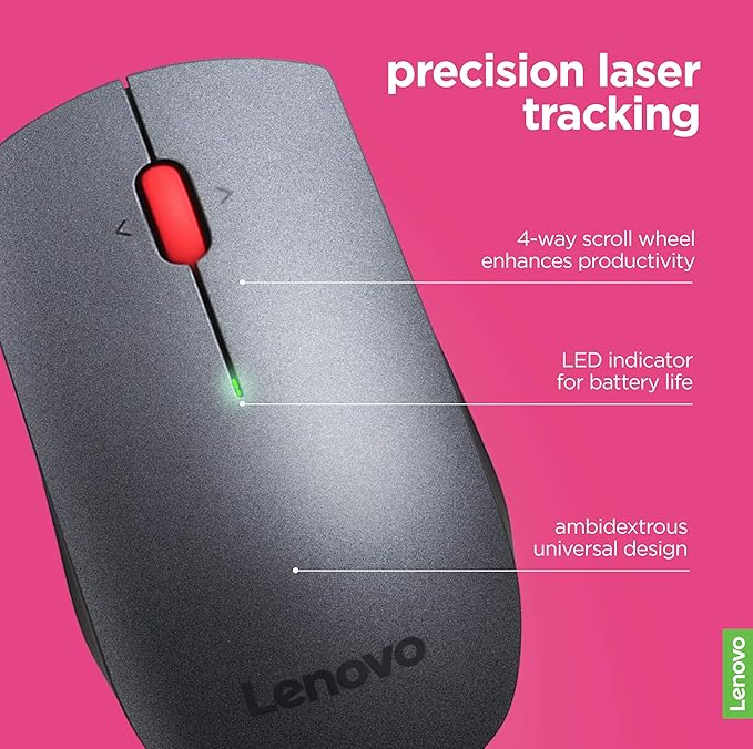 Open Box - Lenovo 700 Wireless Laser Mouse - 1600 DPI - 2.4 Ghz - Ambidextrous Design